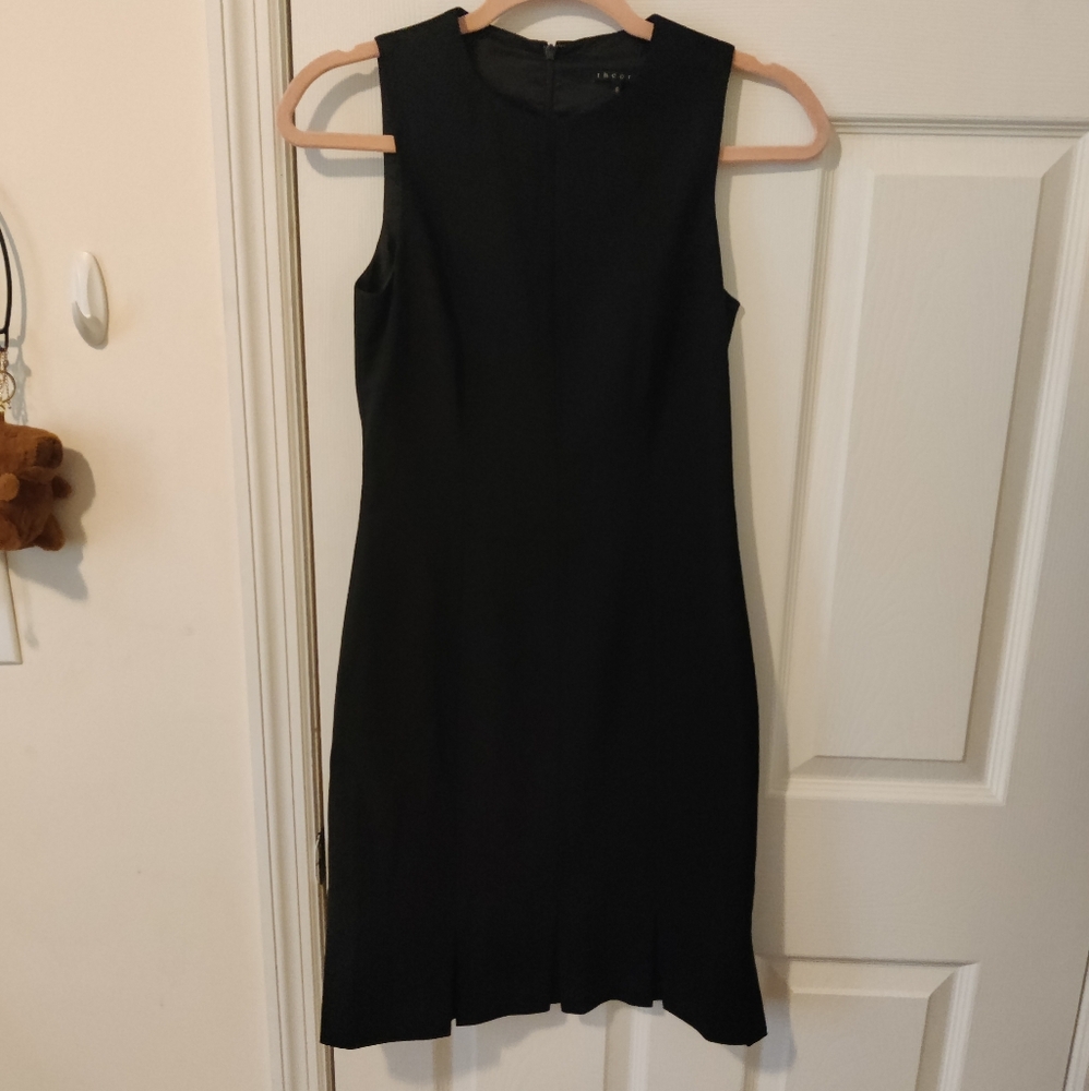 Black petite theory work dress with pleat detail
